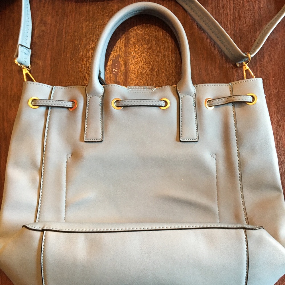 Powder blue tote with goldtone hardware
